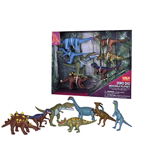 Wild Republic Movable Action Playset Dinosaurier, acht Arten lustiger Dinosaurier Nachbildungen, Actionfiguren zum Sammeln, Interaktive Geschenke für Kinder, Kuchendeko zum Geburtstag von Wild Republic