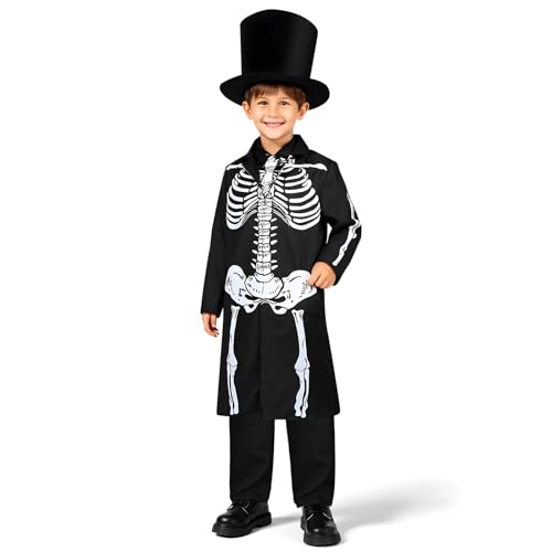 WildFun Halloween-Kostüm für Jungen und Mädchen, Totales Skelett, Sensenmann-Anzug für 5-12 Kinder-Kostümparty, Halloween Gentleman-Skelett für Cosplay Party, L WildFun Halloween-Kostüm für Jungen und Mädchen, Totales Skelett, Sensenmann-Anzug für 5-12 Kinder-Kostümparty, Halloween Gentleman-Skelett für Cosplay Party, L von WildFun