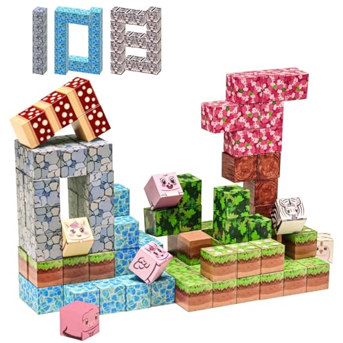 WildFun Magnetische Bauklötze, 108-teiliges Montessori-Sinnesspielzeug, STEM Build Magnetic Forest World Set für Jungen und Mädchen ab 3, 4, 5, 6, 7, 8, 9, 10 Jahren (2,0 cm/Stück) von WildFun