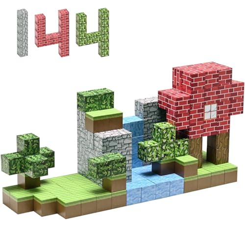 WildFun Magnetische Bauklötze, 144-teiliges Montessori-Sinnesspielzeug, STEM Build Magnetic Forest World Set für Jungen und Mädchen ab 3 4 5 6 7 8 9 10 Jahren (2,5cm/Stück) von WildFun