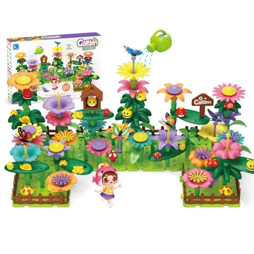 Flower Building Toys for Girls - Educational Preschool Activity Set for Creative Play - Stacking Garden Building Blocks Kit with Interchangeable Flowers, Stems, and Leaves - Fun Learning Toy von WildHarmony