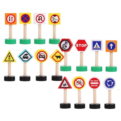 Kids Traffic Sign Toy Set – 16PCS Wooden Street Safety Signals, Educational Learning Road Signs Blocks for todlers, Teaching Stoplight, Pedestrian Crosswalk, Preschool Development Gift Play Game von WildHarmony