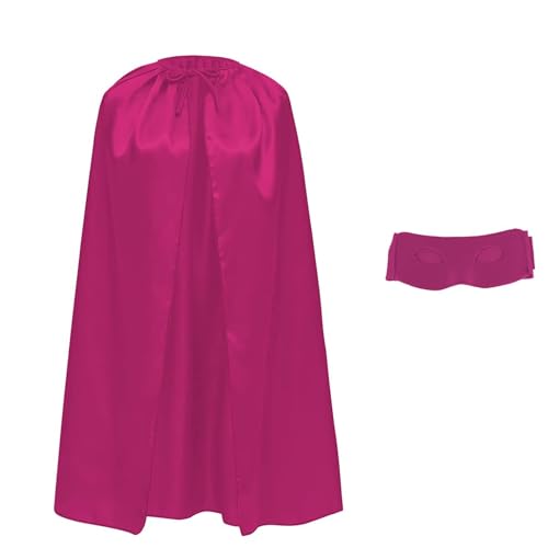 Satin-Kostüm mit Augenmaske, für Kinder und Erwachsene, 140 cm, Superhelden-Umhang mit Maske, Halloween, Cosplay, Karneval mit verstellbarem Band, Uni (Fuchsia) von Wildarms