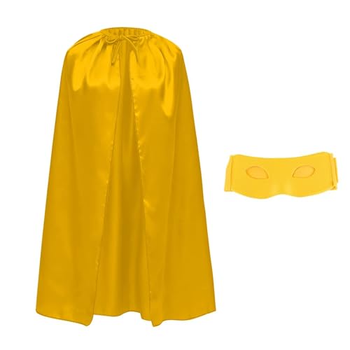 Satin-Kostüm mit Augenmaske, für Kinder und Erwachsene, 90 cm, Superhelden-Umhang mit Maske, Halloween, Cosplay, Karneval, mit verstellbarem Band, Uni (gelb) von Wildarms