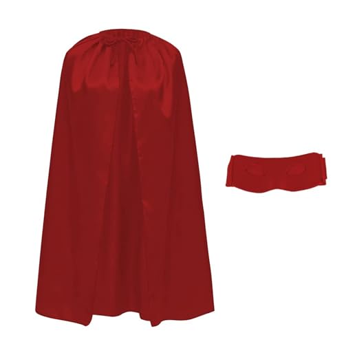 Satin-Kostüm mit Augenmaske, für Kinder und Erwachsene, 90 cm, Superhelden-Umhang mit Maske, Halloween, Cosplay, Karneval, mit verstellbarem Band, Uni (rot) von Wildarms