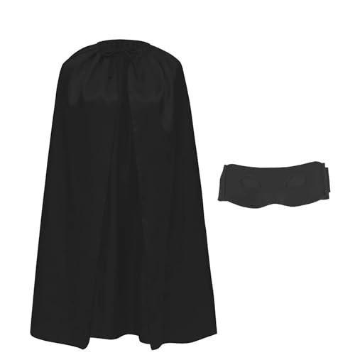 Satin-Kostüm mit Augenmaske, für Kinder und Erwachsene, 90 cm, Superhelden-Umhang mit Maske, Halloween, Cosplay, Karneval, mit verstellbarem Band, Uni (schwarz) von Wildarms