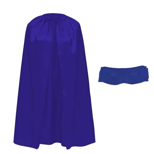 Satin-Kostüm mit Augenmaske, für Kinder und Erwachsene, 90 cm, Superhelden-Umhang mit Maske, Halloween, Cosplay, Karneval mit verstellbarem Band, Uni (blau) von Wildarms