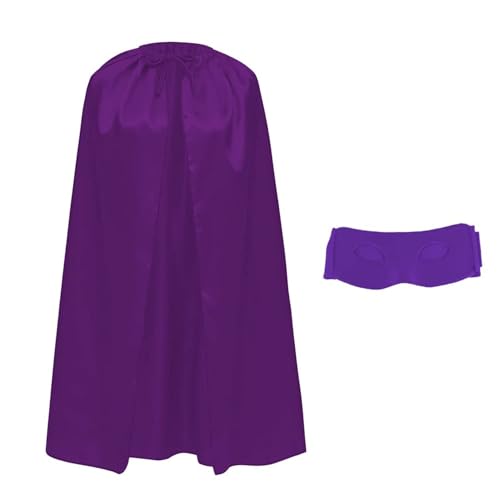 Satin-Kostüm mit Augenmaske, für Kinder und Erwachsene, 90 cm, Superhelden-Umhang mit Maske, Halloween, Cosplay, Karneval mit verstellbarem Band, Uni (lila) von Wildarms