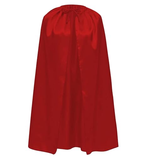 Umhang aus Satin, für Kinder und Erwachsene, 140 cm, Superheldenumhang, Halloween, Cosplay, Karneval, mit verstellbarem Band, Uni (rot) von Wildarms