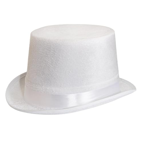Wildarms Magician Bowlerhut aus Satinfilz, rundes Design mit Satinband (Erwachsenen- und Kindermodelle) (weiß) von Wildarms