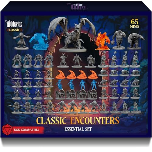 Wildspire Classic Encounters - Essential Set - 65 Iconic DND Miniatures Bulk Monsters, 28mm, Unpainted Tabletop RPG DND Minis Figures, Dungeons & Dragons D&D Miniatures, Fantasy D&D Figuren von Wildspire