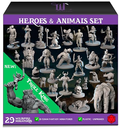 Wildspire Heroes, Animal Companions & Troll King for DND Miniatures Bulk 28mm DND Minis Dungeons and Dragons D&D Miniatures Dungeons and Dragons Unpainted Figures for Tabletop von Wildspire