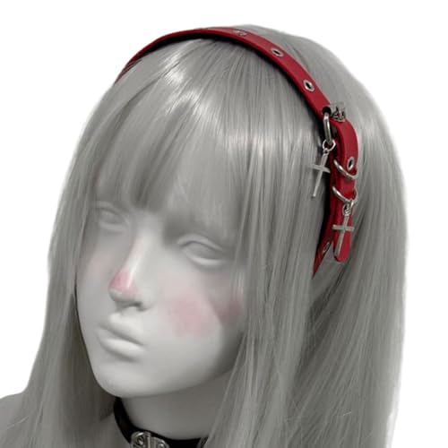 Hot Girl Punk Croses Hair Hoop Leder Stirnband Für Cosplay 2000er Mode Unisex Tragen Gothic Pu Hairband Täglich von Wilgure