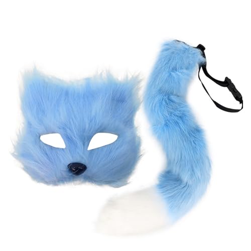 Wilgure 2pcs Foxes Kostümzubehör Mit Katzen Halbe Gesichtsmaske Füchse Tail Animal Cosplay Kostüme Für Halloween Weihnachts Cosplay Kostüm von Wilgure