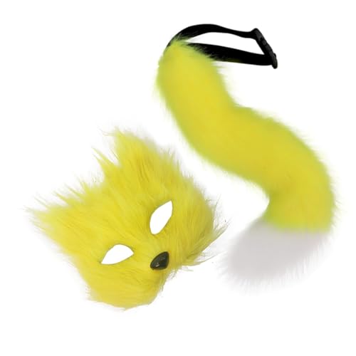 Wilgure 2pcs Foxes Kostümzubehör Mit Katzen Halbe Gesichtsmaske Füchse Tail Animal Cosplay Kostüme Für Halloween Weihnachts Cosplay Kostüm von Wilgure