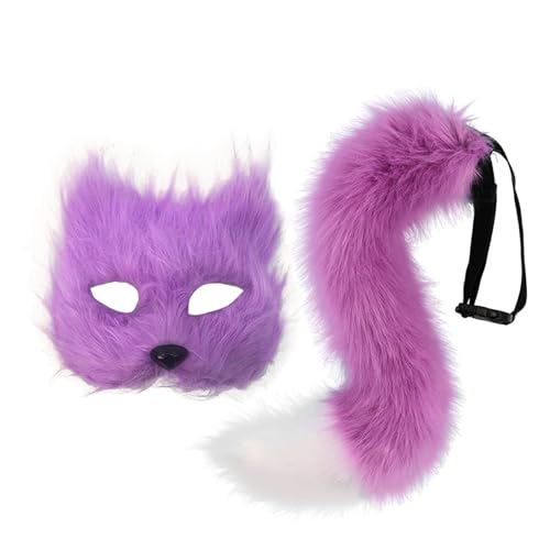 Wilgure 2pcs Foxes Kostümzubehör Mit Katzen Halbe Gesichtsmaske Füchse Tail Animal Cosplay Kostüme Für Halloween Weihnachts Cosplay Kostüm von Wilgure