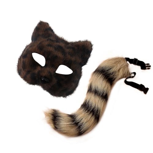 Wilgure 2pcs Foxes Kostümzubehör Mit Katzen Halbe Gesichtsmaske Füchse Tail Animal Cosplay Kostüme Für Halloween Weihnachts Cosplay Kostüm von Wilgure