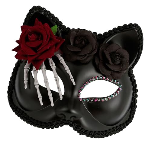 Wilgure Maskeraden Mas K Lace Foxes Katzen Halb Gesichtsmaske Mit Floralen Quasten & Schleier Für Halloween Cosplay Party Frauen Halloween Maskeraden Maske von Wilgure