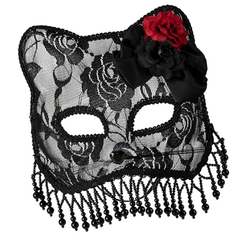 Wilgure Maskeraden Mas K Lace Foxes Katzen Halb Gesichtsmaske Mit Floralen Quasten & Schleier Für Halloween Cosplay Party Frauen Halloween Maskeraden Maske von Wilgure