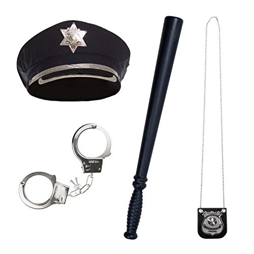 Wilhelm Sell® 4-teiliges Kostüm Zubehör Set Polizei - ideales Outfit & Accessoire für Fasching, Karneval, Halloween, Geburtstag, Motto-Partys und Fastnacht (04-teilig - Polizei-Set 1) von Wilhelm Sell