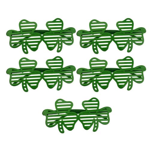 5 Stück 2 Paar St. Patricks Day Kleeblatt-Brillen, irische grüne Kleeblatt-Sonnenbrillen, Shutter-Brillen, grünes Kobold-Kostüm, St. Patricks Day-Outfits für Männer und Frauen, Partyzubehör Ei von Wilitto