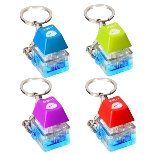 Wilitto Home Decoration Keychain 4pcs Mechanical Keyboard Keycap Fidget Toy with Key Ring Relieve Boredom Stress Finger Button Mini Clicker Sensory Light-up 4pcs von Wilitto