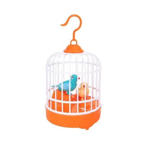Vogelkäfig-Spielzeug mit Sound-Licht, niedlich für Kinder, abnehmbarer Haken, flatternde Flügel, Sprachsteuerung, pädagogisches, interaktives simuliertes Vogelmodell, lustiges Geschenk, Jungen, Orange von Wilitto
