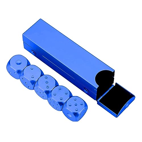 Wilitto 5 Stück 6-seitige Würfel mit 1 Box 16 mm Aluminiumlegierung Metall Würfel-Set, vielseitig, praktisch, langlebig, kleine Würfel mit Etui für Poker-Party-Spiele, einfache kleine Würfel, blau von Wilitto