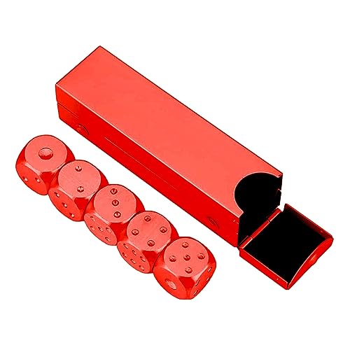 Wilitto 5 Stück 6-seitige Würfel mit 1 Box 16 mm Aluminiumlegierung Metall Würfel-Set, vielseitig, praktisch, langlebig, kleine Würfel mit Etui für Poker-Party-Spiele, einfache kleine Würfel, rot von Wilitto