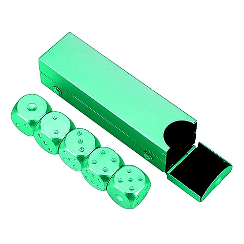 Wilitto 5 Stück 6-seitige Würfel mit 1 Box 16 mm Aluminiumlegierung Metall Würfel-Set, vielseitig, praktisch, langlebig, kleine Würfel mit Etui für Poker-Party-Spiele, einfache kleine Würfel, grün von Wilitto