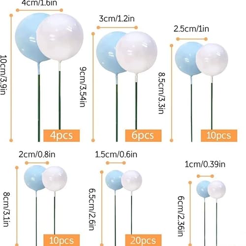 50 Stück Kuchen Dekoration Kugeln - Blaue & Weiße Schaumstoff Perlen in 6 Größen (1-4 cm) - Cupcake Topper, DIY Kuchen Deko für Geburtstag, Hochzeit, Valentinstag von Willdone