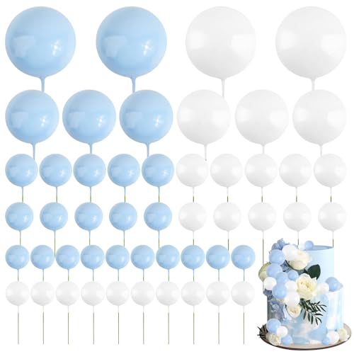 50 Stück Kuchen Dekoration Kugeln - Blaue & Weiße Schaumstoff Perlen in 6 Größen (1-4 cm) - Cupcake Topper, DIY Kuchen Deko für Geburtstag, Hochzeit, Valentinstag von Willdone