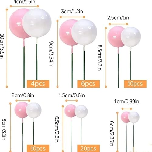 50 Stück Rosa Kuchen Deko Kugeln - Zarte Pink & Weiße Schaumstoff Perlen (6 Größen: 1-4 cm) - Cupcake Topper DIY für Baby-Shower, Prinzessinnen-Party, Valentinstag von Willdone