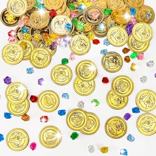 Williyatt 200 Stück Piraten Goldmünzen, 100 Stück Goldtaler Pirat Münzen und 100 Stück Edelsteine, Piraten Deko Kindergeburtstag, Schatztruhe Kindergeburtstag, Edelsteine Ausgraben für Kinder Williyatt 200 Stück Piraten Goldmünzen, 100 Stück Goldtaler Pirat Münzen und 100 Stück Edelsteine, Piraten Deko Kindergeburtstag, Schatztruhe Kindergeburtstag, Edelsteine Ausgraben für Kinder von Williyatt
