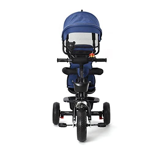 Baby-Dreirad, mitwachsend, 4-in-1, mitwachsendes Baby-Dreirad mit verstellbarem Schiebegriff, Gehstock, Glocke und Spiegel, Sicherheitsgeschirr von 9 Monaten bis 5 Jahren (dunkelblau) von Willonin