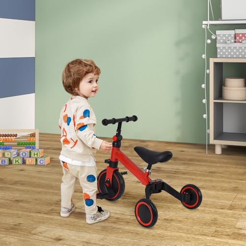 Laufraddreirad, 2-in-1, Dreirad von 1 bis 4 Jahren, Dreirad für Kinder, Fahrrad für Kinder, Laufrad, Lenker, Fußstütze, faltbar, B, Rot Laufraddreirad, 2-in-1, Dreirad von 1 bis 4 Jahren, Dreirad für Kinder, Fahrrad für Kinder, Laufrad, Lenker, Fußstütze, faltbar, B, Rot von Willonin