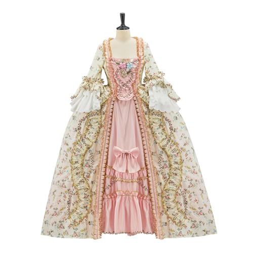 Willyacos Französische Königin Kostüm Marie Antoinette Kleid Floral 18. Jahrhundert viktorianisches Kleid Damen Rokoko Mittelalter Ballkleid (Floral, XXL) von Willyacos