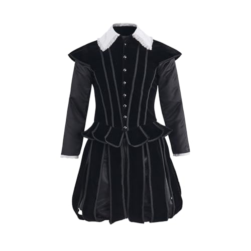Willyacos Tudor-Renaissance-Kostüm für Herren, schwarz, elisabethanischer Tudor-Edler Prinzkönig, Kostüm, Anzug mit doppelter Kürbishose (Schwarz, M) von Willyacos