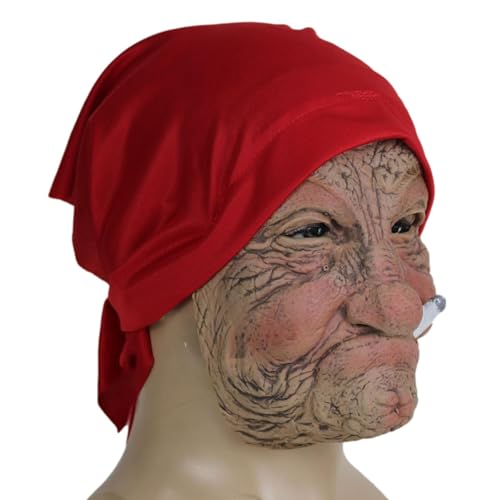 Wilmot 5 Pcs Halloween Oma Gesichtsbedeckung, Alte Frau Kopfbedeckung, Latex-Abdeckung für alte Frauen mit Haaren, Halloween-Party, gruseliges Oma-Kostü, Anzieh-Requisiten für Kostümparty von Wilmot