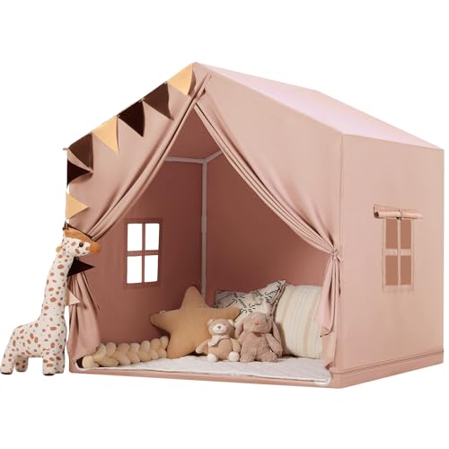 Wilwolfer Kinderzelt für Spielzelt Kinder Indoor: Rosa Zelt Kinder Kinderzimmer - Spielzelte mit Fenster - Zelt für KindGeschenk für Mädchen und Jungen (Braun) von Wilwolfer