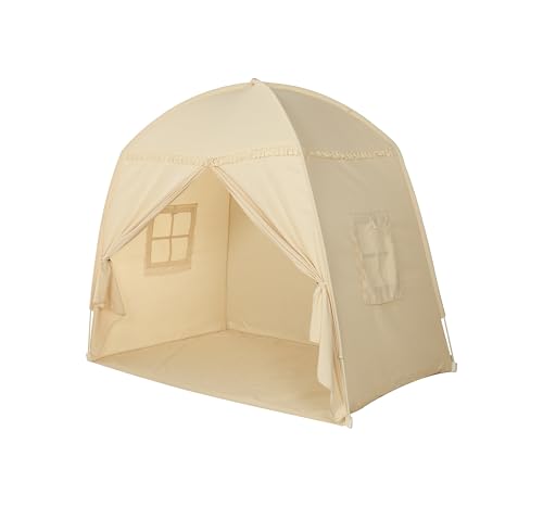 Wilwolfer Großes Spielzelt für Kinder mit Sternenlichtern & Fähnchen – Indoor-Spielhaus für Jungen & Mädchen - Kinderspielzelt mit Baldachin fürs Kinderzimmer | Kreatives Geschenk (Creme) von Wilwolfer