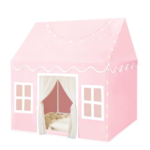 Wilwolfer Kinder-Spielzelt Indoor: Inklusive Matte & Quastengirlande – Rosa Spielhaus-Zelt für Kleinkinder | Geschenkidee für Jungen & Mädchen (zum Geburtstag) von Wilwolfer