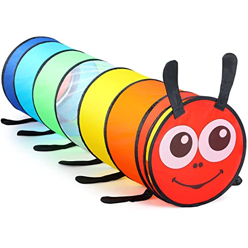 Wilwolfer Tunnel für Kinder - Spielzelt für Draußen mit Mesh-Seiten - 180cm Tunnel für Kinder motorische Fähigkeiten Baby-Krabbel-Spielzeug Klappbares Pop-up-Spielzeuggeschenk (Bunte Raupe) von Wilwolfer