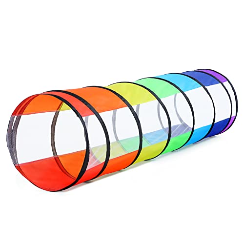 Wilwolfer Tunnel für Kinder - Spielzelt für Draußen mit Mesh-Seiten - 180cm Tunnel für Kinder motorische Fähigkeiten Baby-Krabbel-Spielzeug Klappbares Pop-up-Spielzeuggeschenk (Regenbogen mit Netz) von Wilwolfer