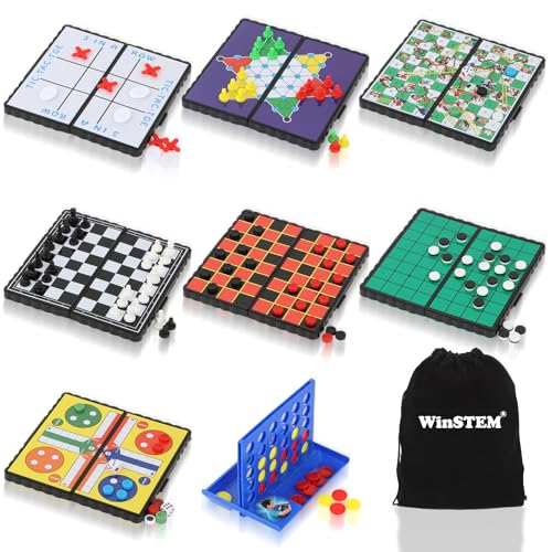 8-in-1-Mini-Reise-Brettspiel-Set, magnetisches Damespiel mit faltbarem Magnettafel, 10,2 cm hintereinander Spiel, 13,2 cm, kompaktes Design, ideal für Familie/Roadtrip/Reisen/Camping-Party, inklusive 8-in-1-Mini-Reise-Brettspiel-Set, magnetisches Damespiel mit faltbarem Magnettafel, 10,2 cm hintereinander Spiel, 13,2 cm, kompaktes Design, ideal für Familie/Roadtrip/Reisen/Camping-Party, inklusive von WinSTEM