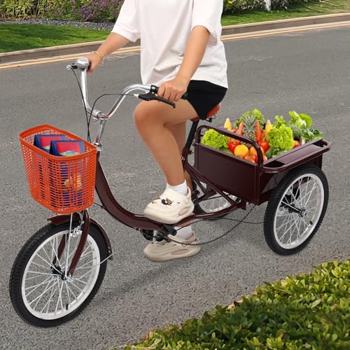 WindWilder Dreirad für Erwachsene 17 Zoll, Höhenverstellbar Fahrrad Erwachsene mit 2 Körbe, City Einkauffahrrad Bike, Dreirad für Outdoor Aktivitäten, Tragfähigkeit 150 kg/330lbs (Burgunderrote-Farbe) WindWilder Dreirad für Erwachsene 17 Zoll, Höhenverstellbar Fahrrad Erwachsene mit 2 Körbe, City Einkauffahrrad Bike, Dreirad für Outdoor Aktivitäten, Tragfähigkeit 150 kg/330lbs (Burgunderrote-Farbe) von WindWilder