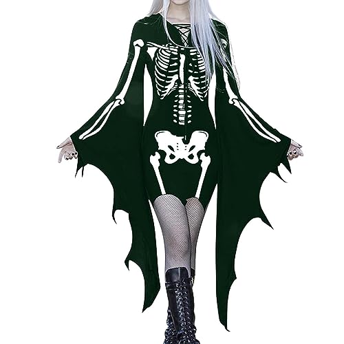 Windsfinr Skelett Kostüm, Ghost Skeleton Kostüm, Erwachsene Halloween Cosplay Ghost Kleidung, Halloween Karneval Horror Outfit für Damen Abendkleider von Windsfinr