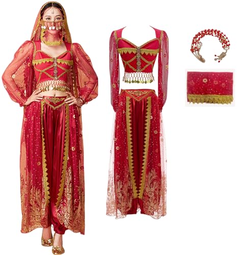 Windskids Aladdin Jasmin Kostüm Damen Arabische Prinzessin Bauchtanz Langarm Oberteil und Hose mit Zubehör Exotische Set für Halloween Karneval Party Maskerade Performance Verkleidung Windskids Aladdin Jasmin Kostüm Damen Arabische Prinzessin Bauchtanz Langarm Oberteil und Hose mit Zubehör Exotische Set für Halloween Karneval Party Maskerade Performance Verkleidung von Windskids