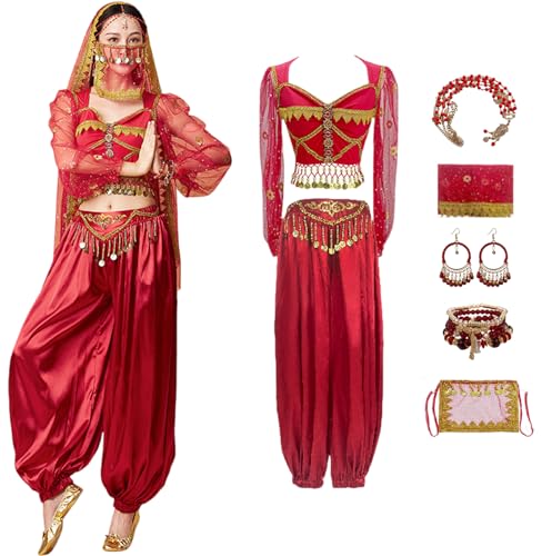 Windskids Aladdin Jasmin Kostüm Damen Cosplay Arabische Prinzessin Bauchtanz Langarm Oberteil und Hose mit Zubehör Exotische Set für Halloween Karneval Party Maskerade Performance Verkleidung Windskids Aladdin Jasmin Kostüm Damen Cosplay Arabische Prinzessin Bauchtanz Langarm Oberteil und Hose mit Zubehör Exotische Set für Halloween Karneval Party Maskerade Performance Verkleidung von Windskids