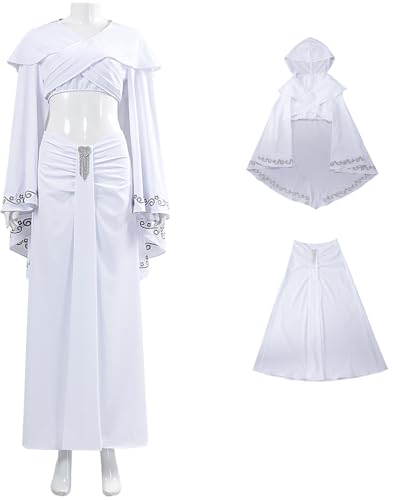 Windskids Amidala Kostüm Damen Cosplay Planet Krieg Padmé Naberrie Amidala Königin Uniform Top mit Kapuze und Rock für Fancy Dress Up Halloween Karneval Party Maskerade Performance Verkleidung, Weiß Windskids Amidala Kostüm Damen Cosplay Planet Krieg Padmé Naberrie Amidala Königin Uniform Top mit Kapuze und Rock für Fancy Dress Up Halloween Karneval Party Maskerade Performance Verkleidung, Weiß von Windskids